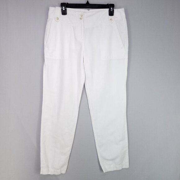 Theory Crop Linen Blend Trousers Women’s Size 10 White Beachy Boho Coastal - Picture 1 of 13
